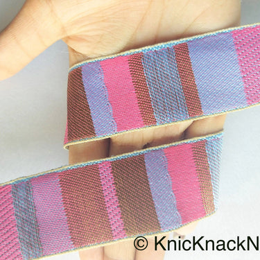 Purple, Pink And Antique Bronze Embroidered Lace Trim, Stripes Trim